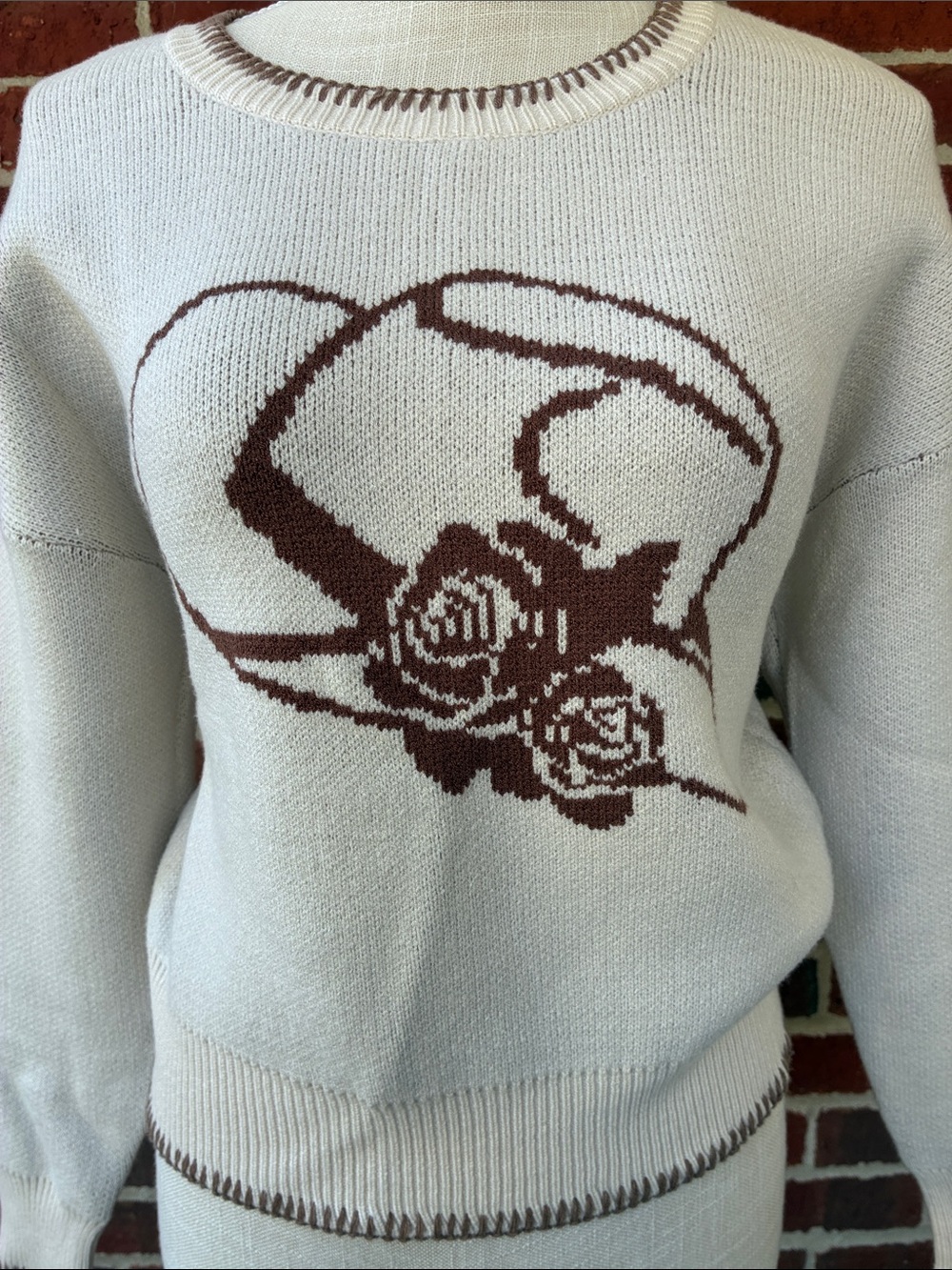 Women’ Western Whipstitched Cream Sweater - Picture 5 of 13
